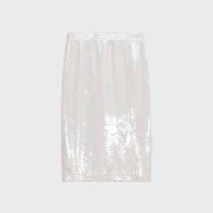 NWT Theory Knee Length Slim Fit Pencil in White Fluid Sequins Skirt 14 $345